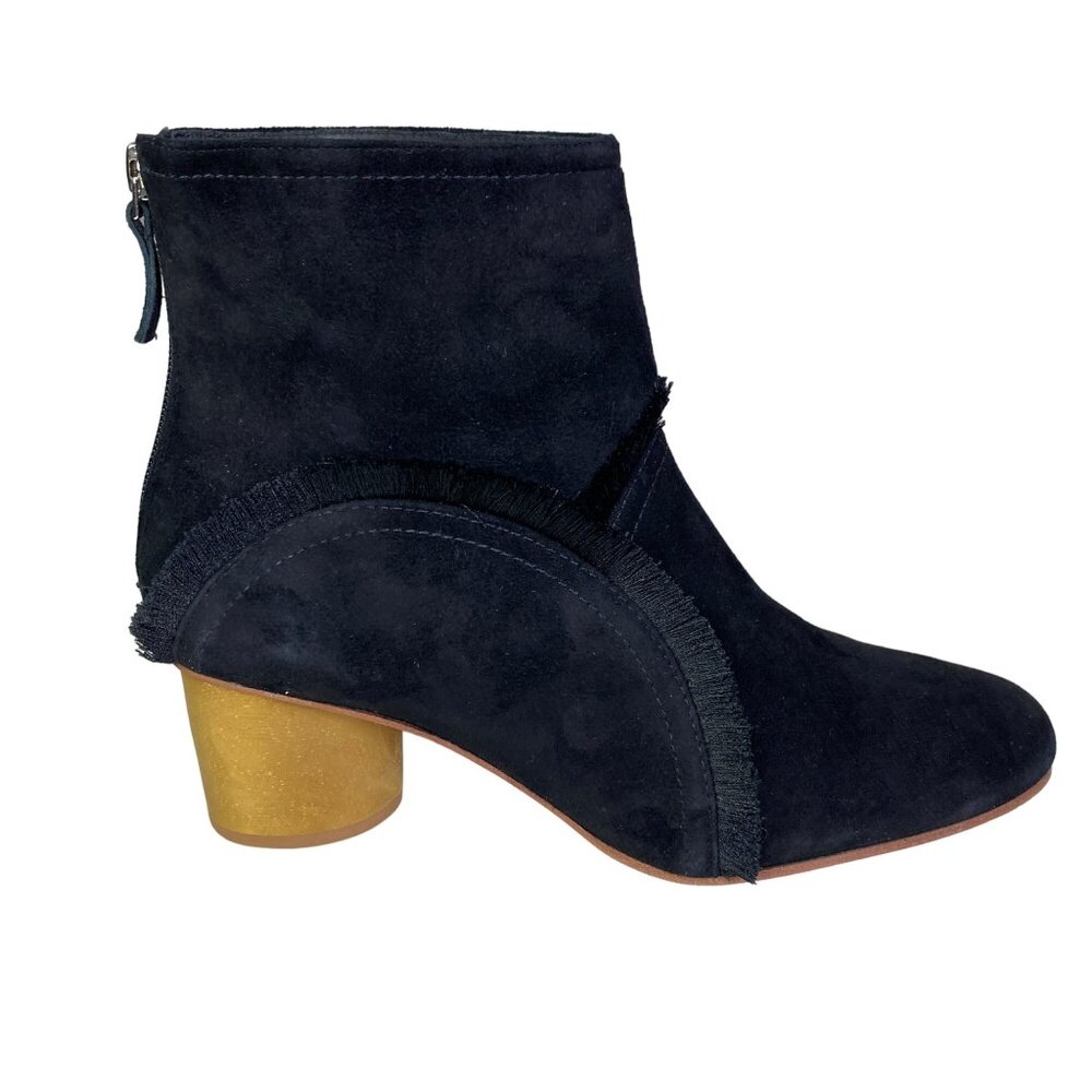 Bernardo Black Suede leather Ankle Boots With Fringe & 2.25" Block Heel womens 8